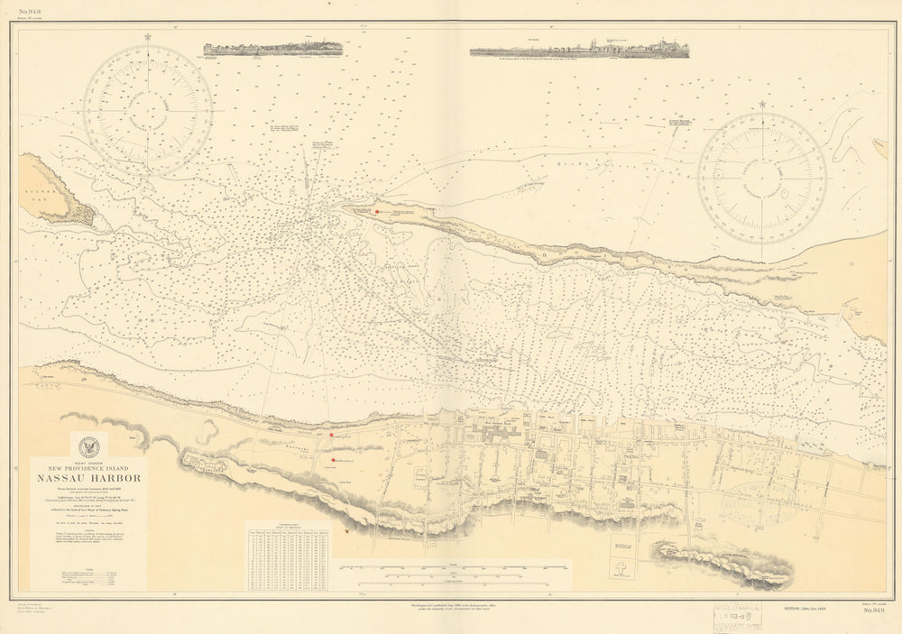 Nassau Harbour New Providence Bahamas US Navy chart town plan 1885 (1924) map