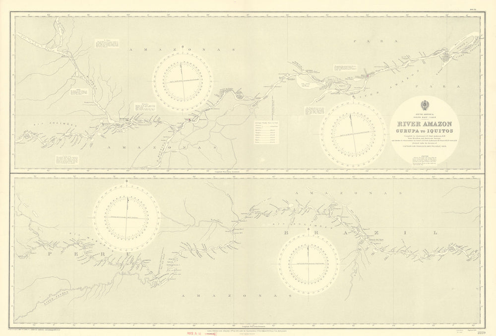 River Amazon. Gurupa - Iquitos. Brazil Peru. ADMIRALTY sea chart 1910 (1953) map