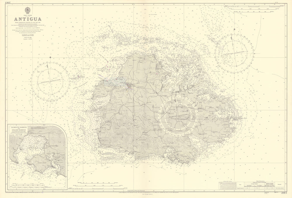 Antigua Falmouth English Harbour West Indies ADMIRALTY sea chart 1954 (1968) map