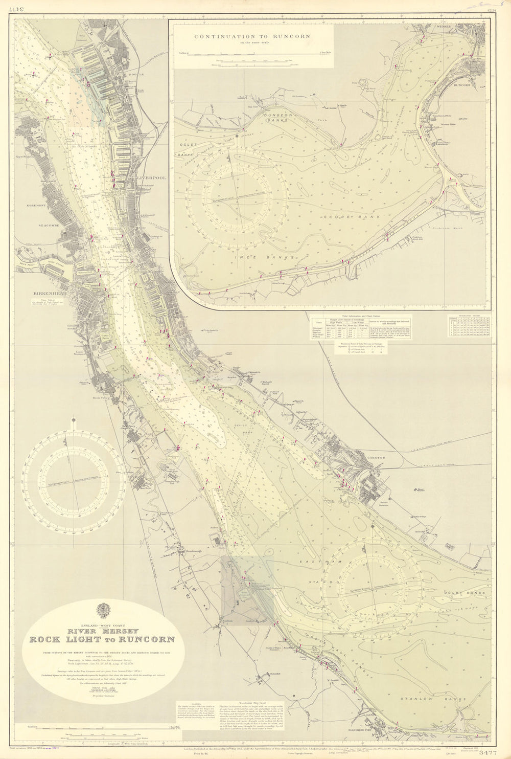River Merseyside. Liverpool Birkenhead. ADMIRALTY sea chart 1912 (1955) map