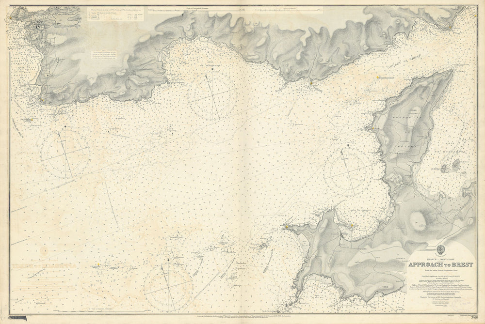 Brest approaches. Finistère coast, France. ADMIRALTY sea chart 1904 (1907) map