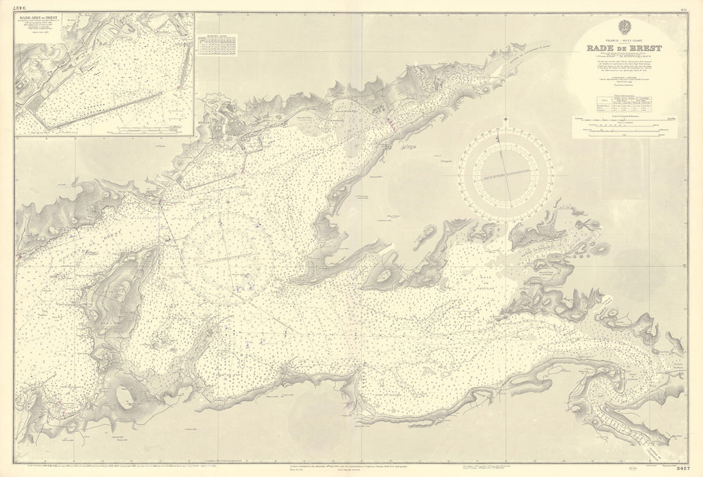 Brest Rade & Rade-Abri. Finistère, Brittany. ADMIRALTY sea chart 1904 (1956) map