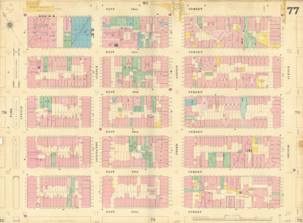 Sanborn NYC #77 Manhattan Midtown East Murray Hill 1899 old antique map chart