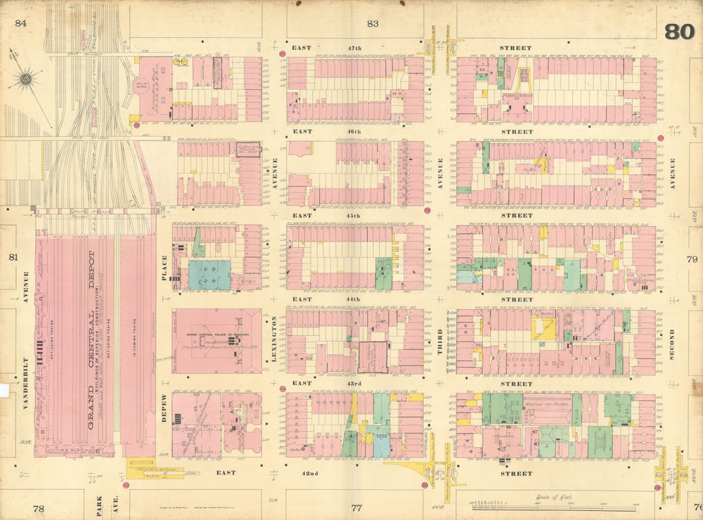 Sanborn NYC #80 Manhattan Midtown East Turtle Bay Grand Central 1899 old map