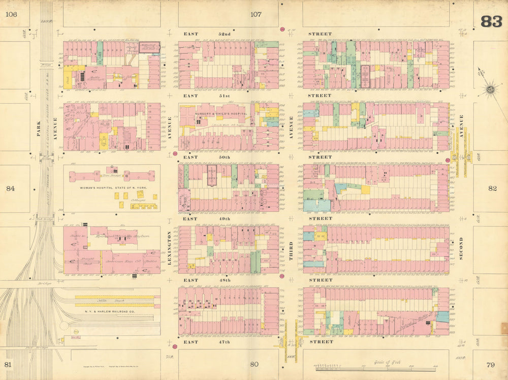 Sanborn NYC #83 Manhattan Midtown East Turtle Bay 1899 old antique map chart