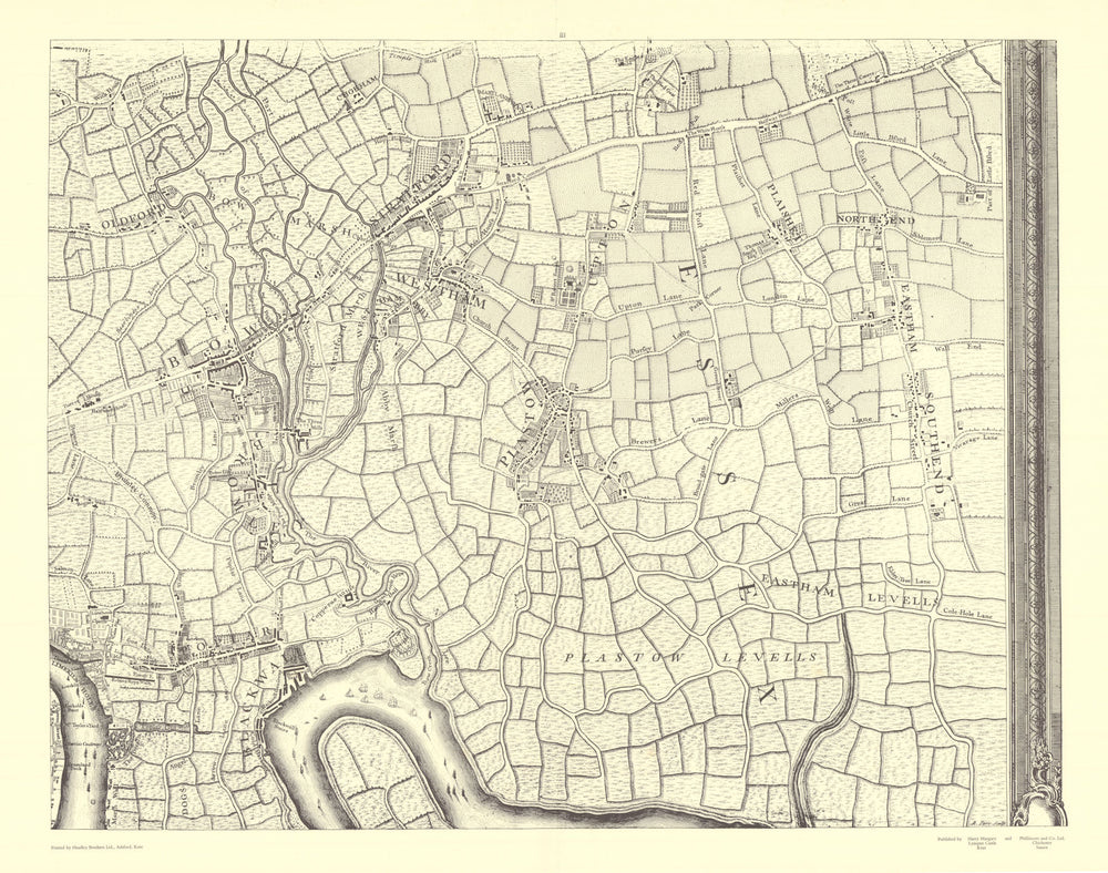 Isle of Dogs West Ham Stratford Plaistow Poplar #3. After ROCQUE 1971 (1746) map