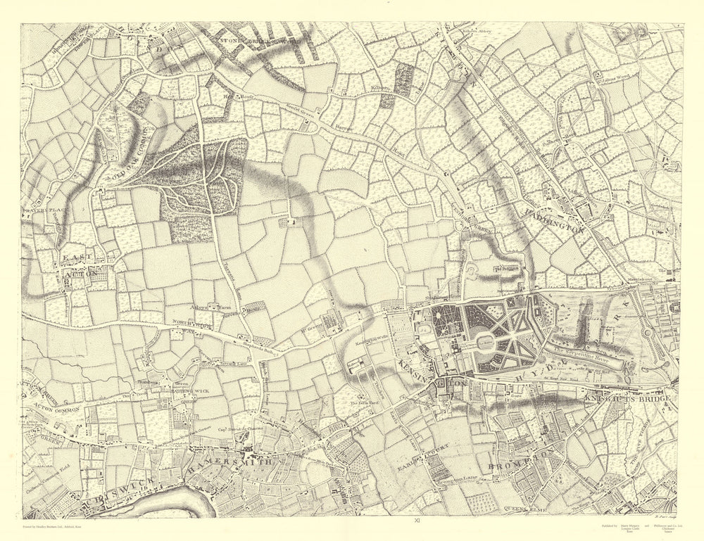 West London. Notting Hill Kensington Chiswick #11 After ROCQUE 1971 (1746) map