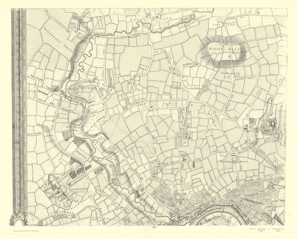 Brentford Osterley Greenford Ealing Acton. #14. After ROCQUE 1971 (1746) map