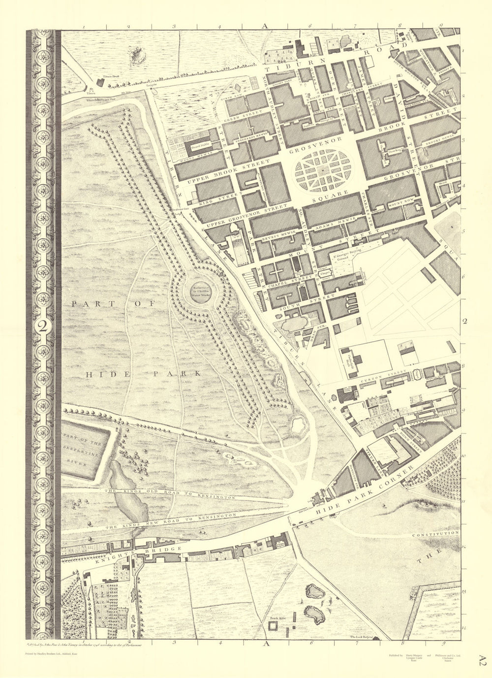 Mayfair, Hyde Park, Knightsbridge, Belgravia. A2. After ROCQUE 1971 (1746) map