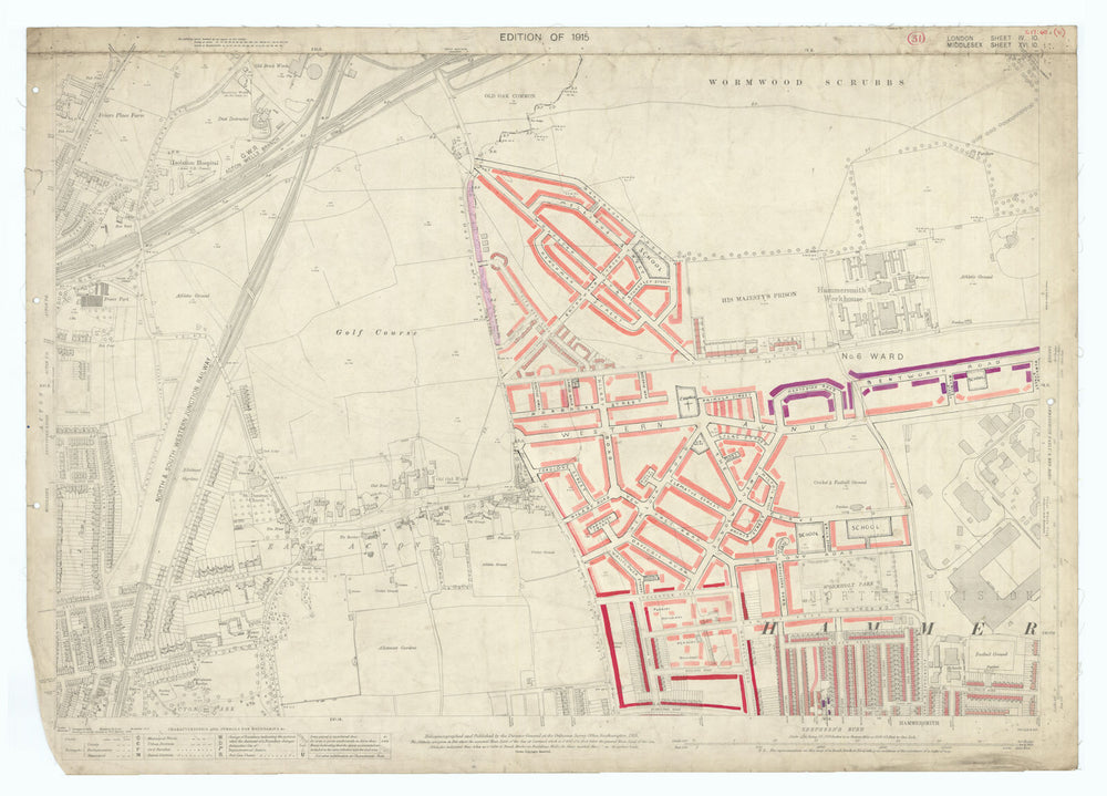 LSE POVERTY OS PROOF MAP Wormwood Scrubs - East Acton - Hammersmith 1928