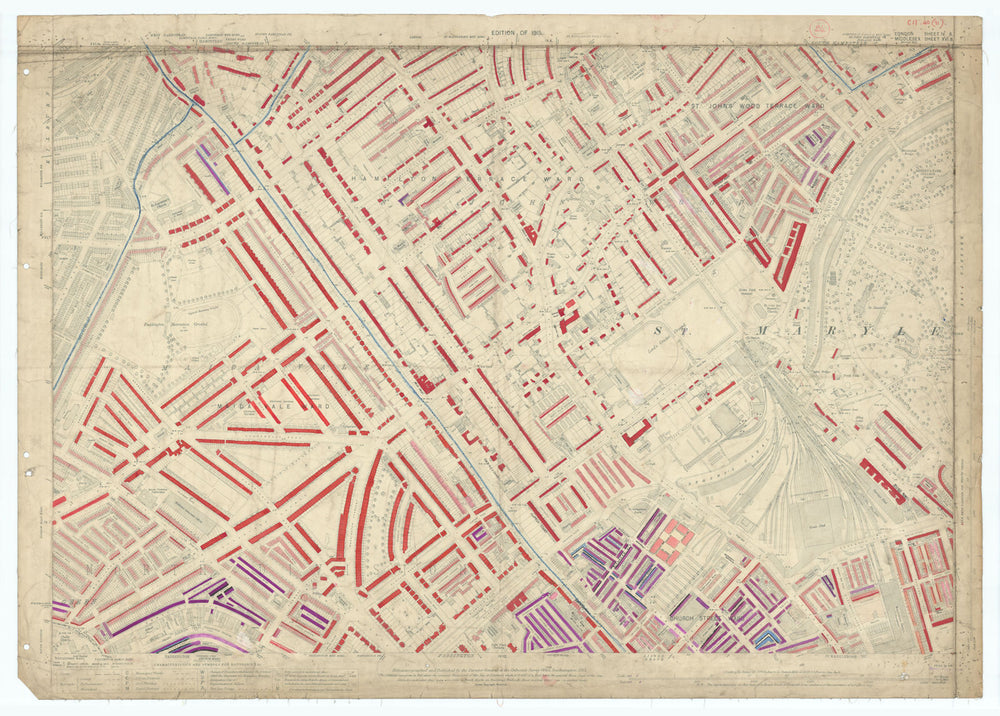 LSE POVERTY OS PROOF MAP St Johns Wood Maida Vale Lisson Grove Regents Park 1928