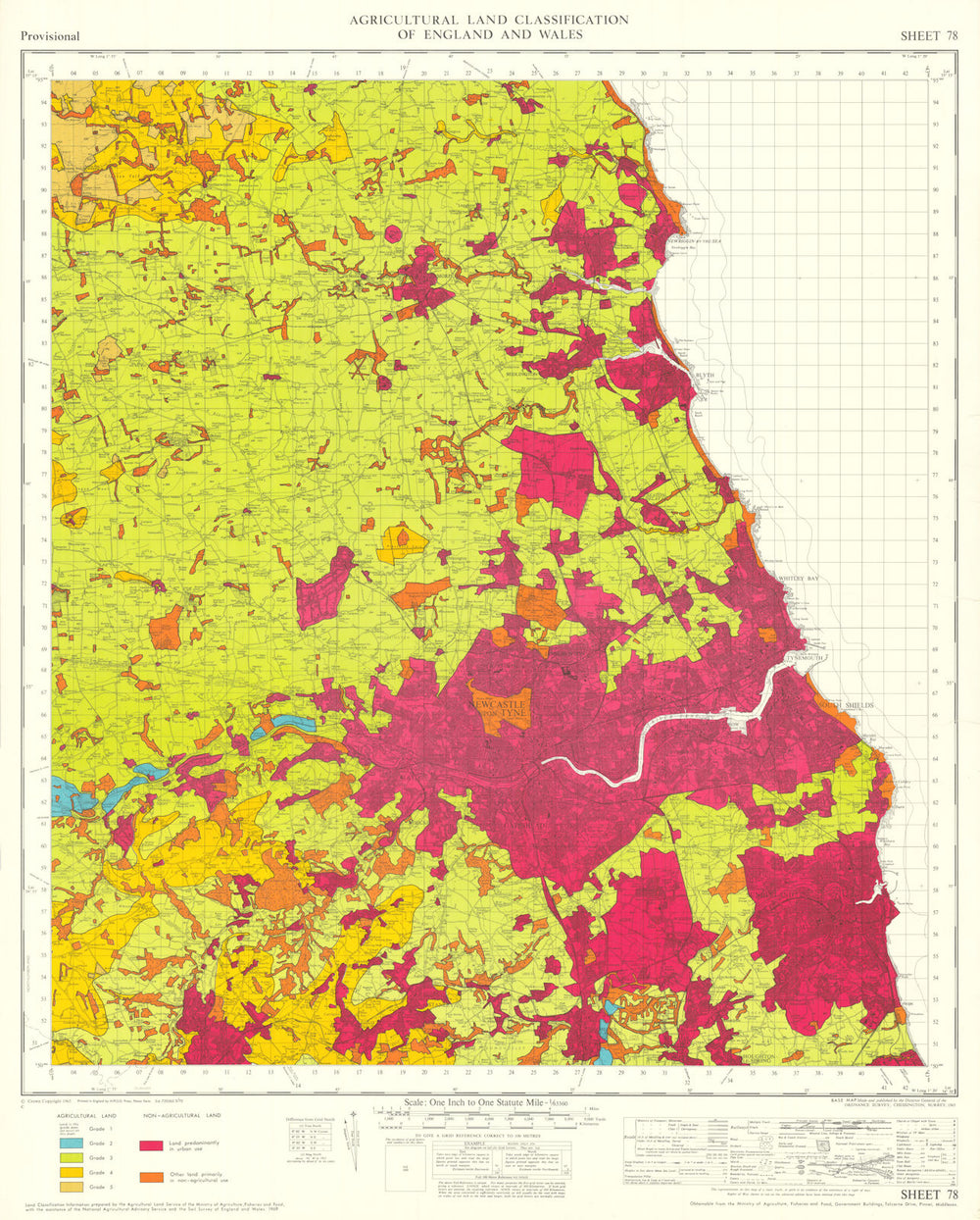 Agricultural Land Classification 78 Tyne & Wear Lowlands Northumberland 1970 map
