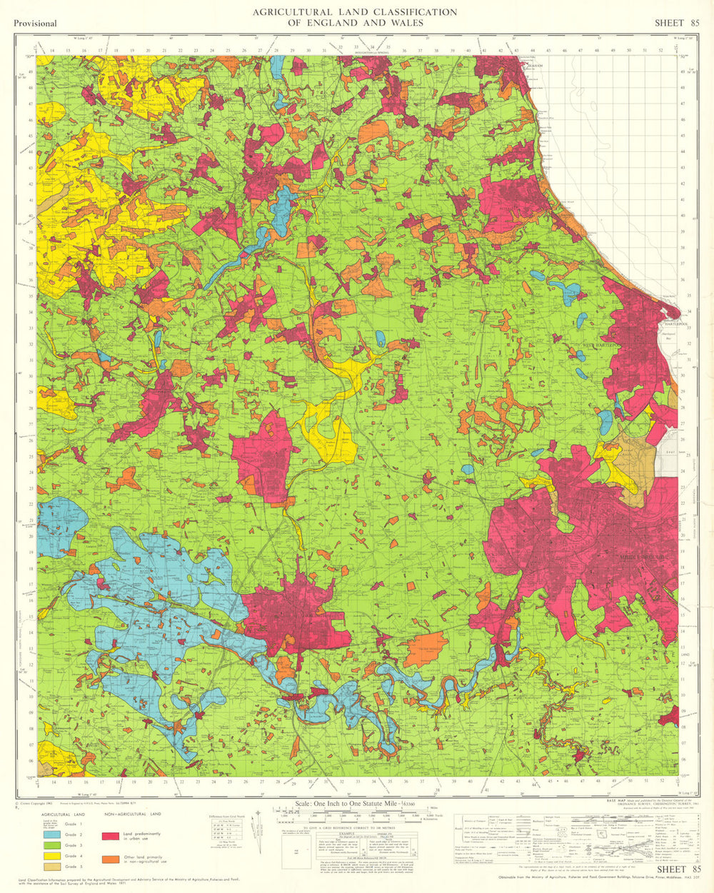 Agricultural Land Classification 85 Durham Plateau & Tees Lowlands 1971 map
