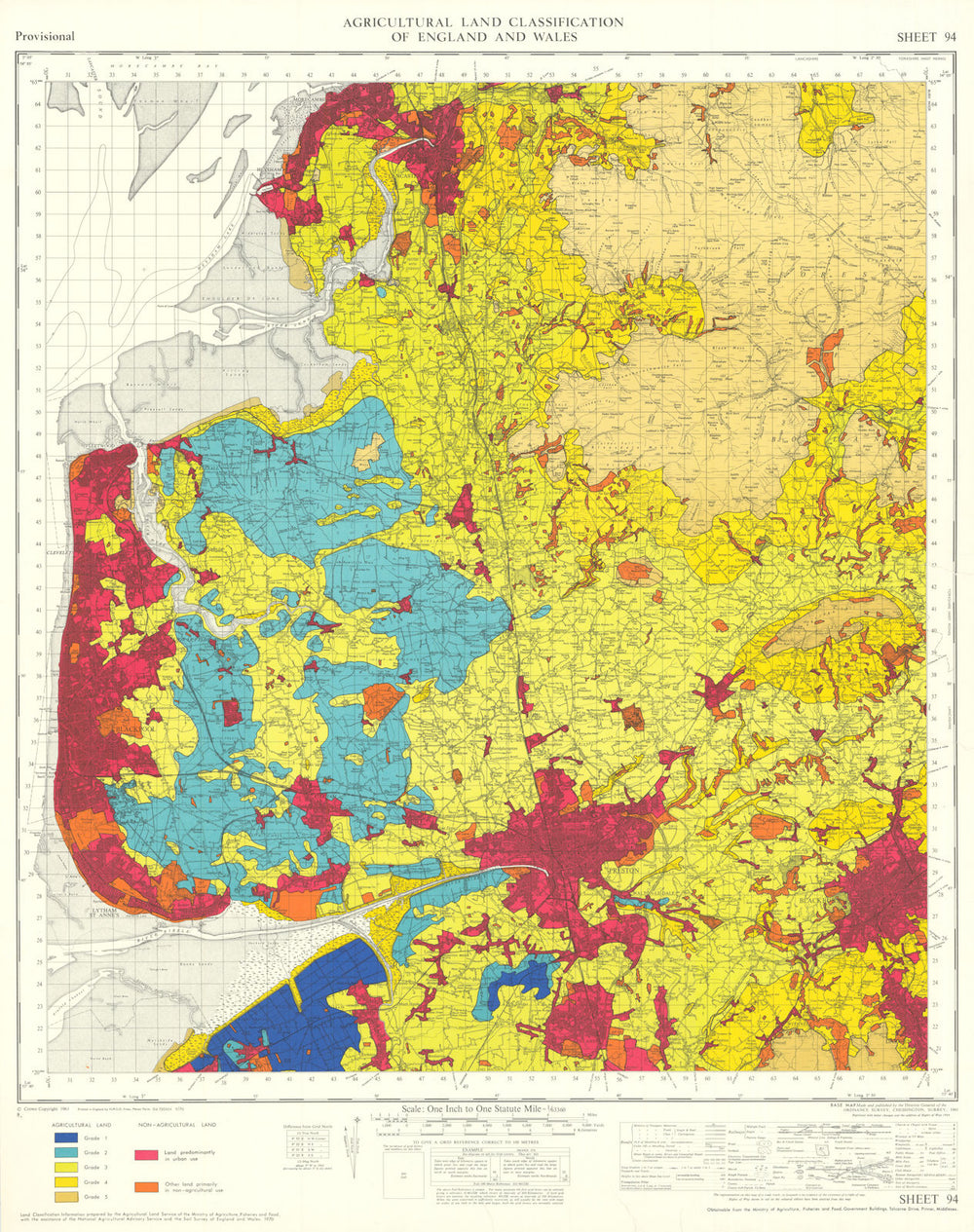 Agricultural Land Classification 94 Lancashire Plain. Fylde. Bowland 1970 map