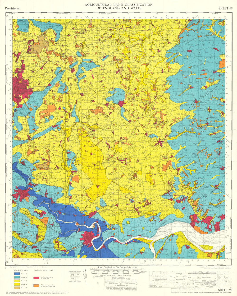 Agricultural Land Classification 98 Humberhead Levels. Yorkshire Wolds 1971 map
