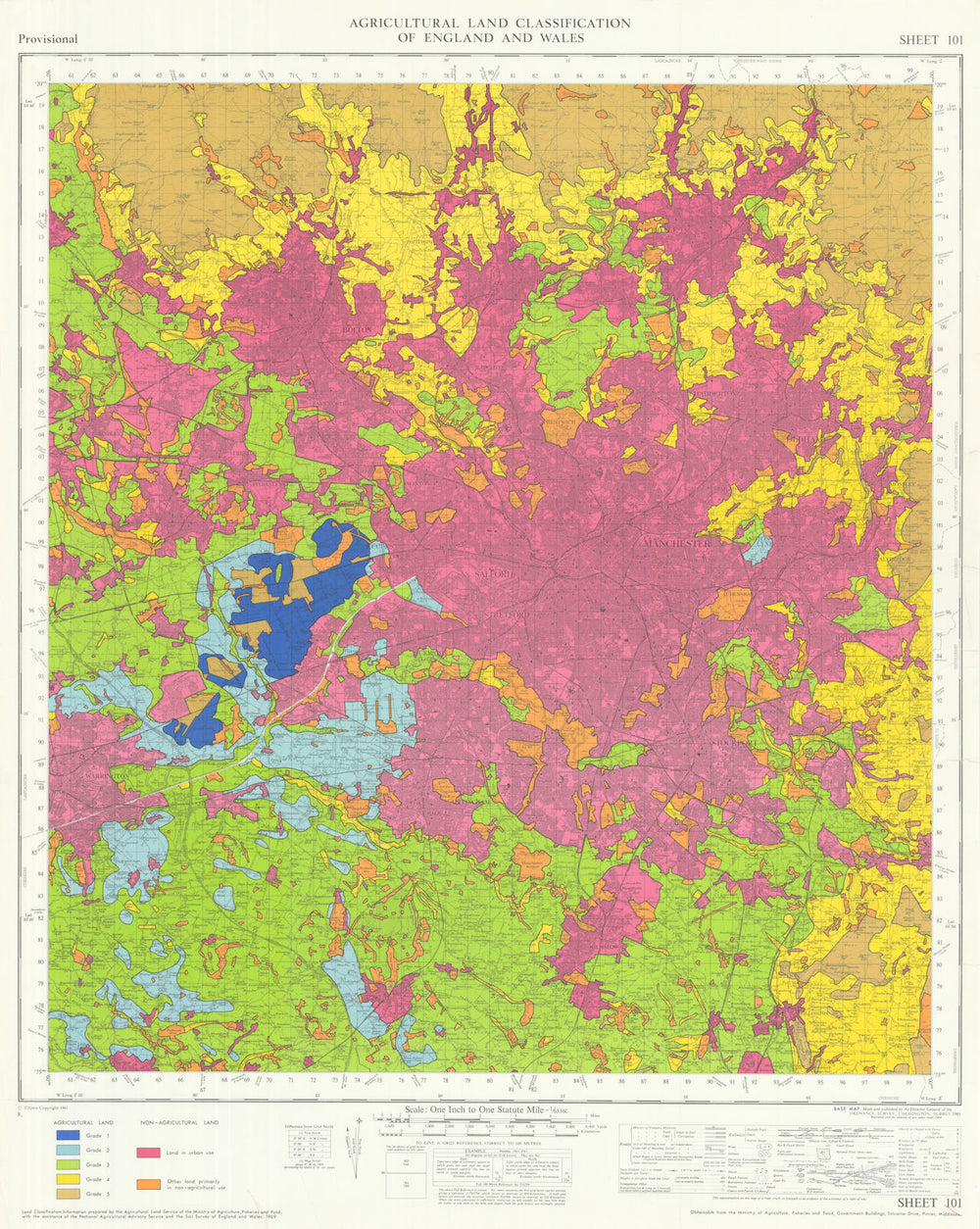 Agricultural Land Classification 101 Manchester Cheshire Plain Pennines 1969 map