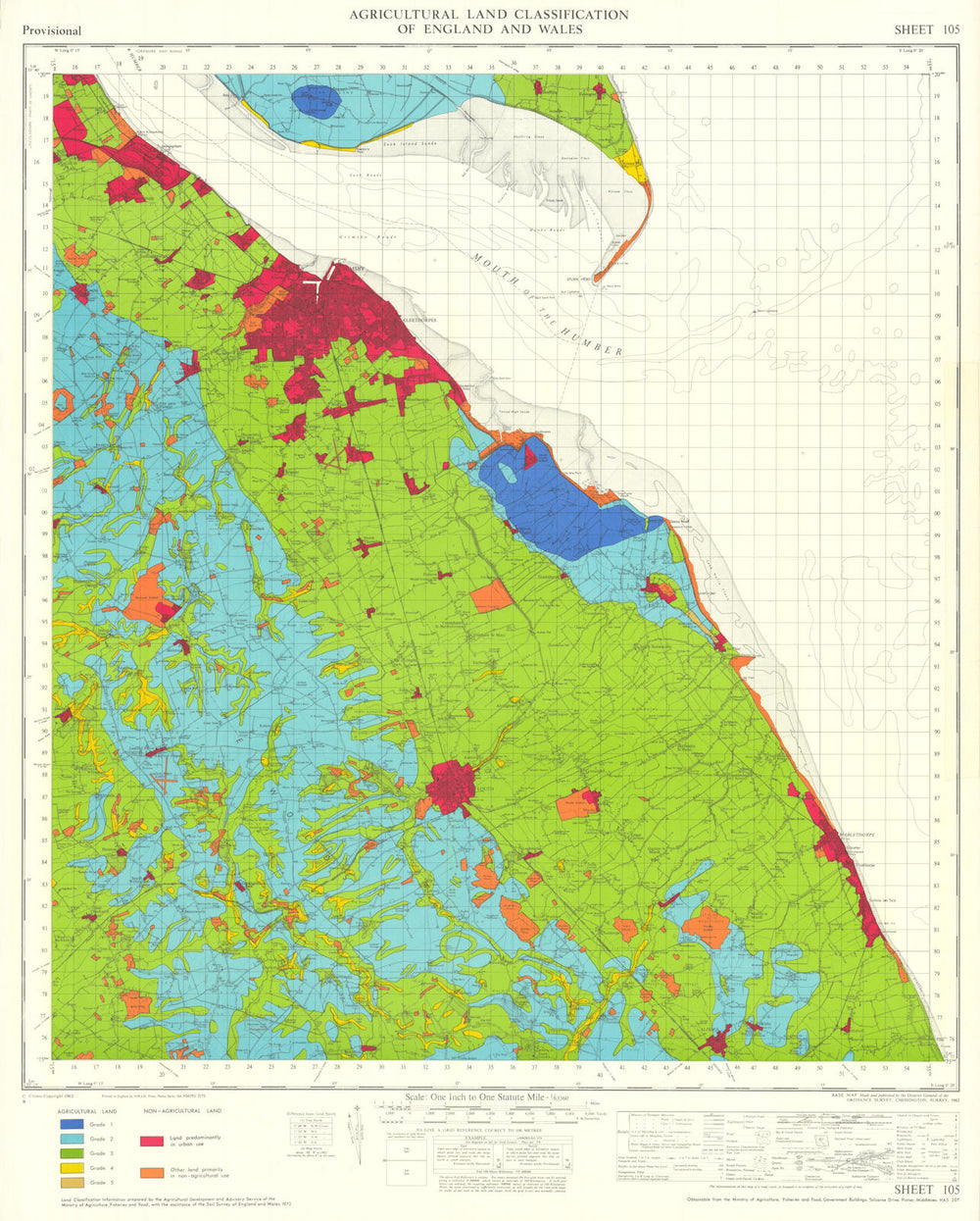 Agricultural Land Classification 105 Lincolnshire Wolds Coast Marshes 1972 map