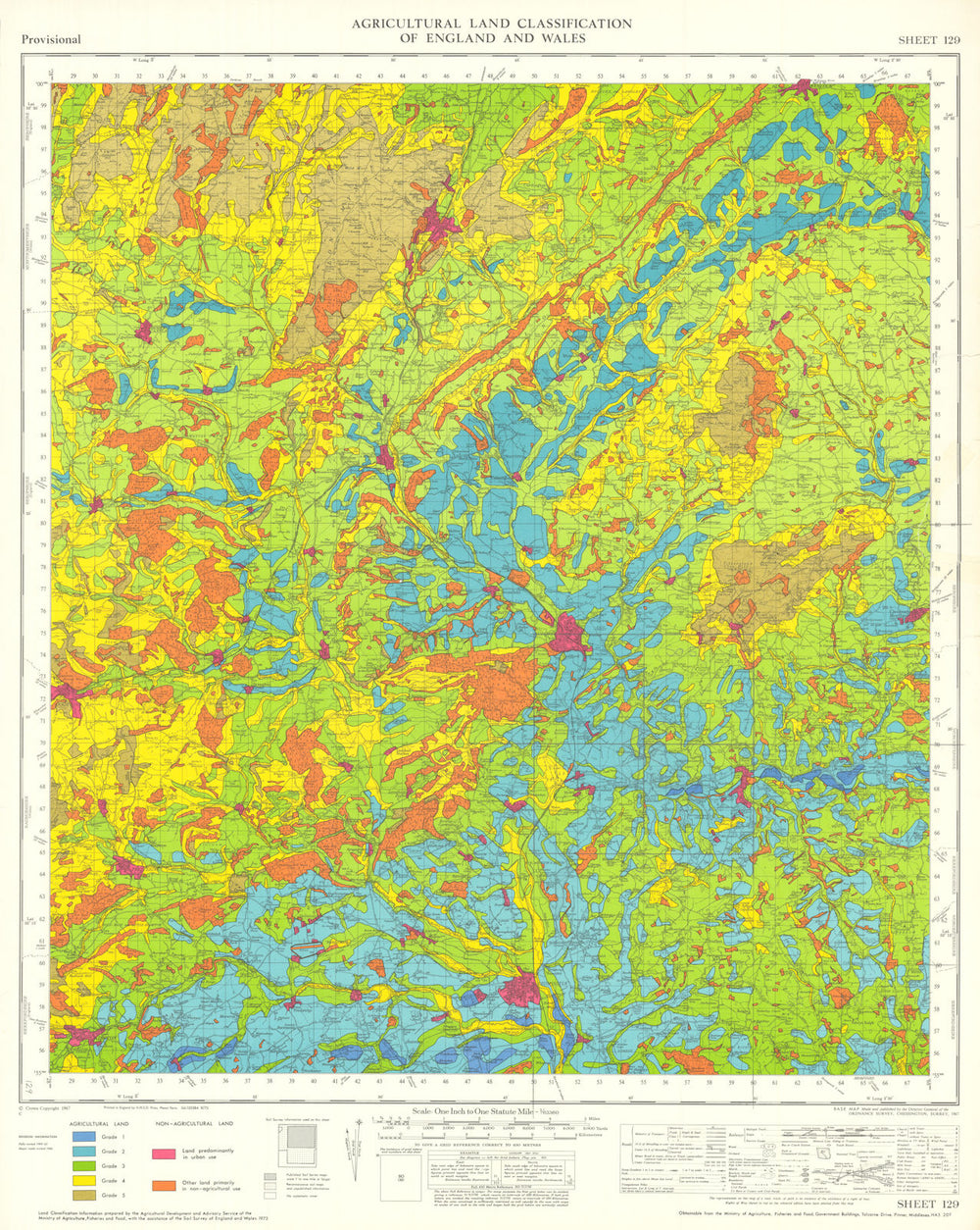 Agricultural Land Classification 129 Shrops/Herefordshire Hills. Teme 1973 map
