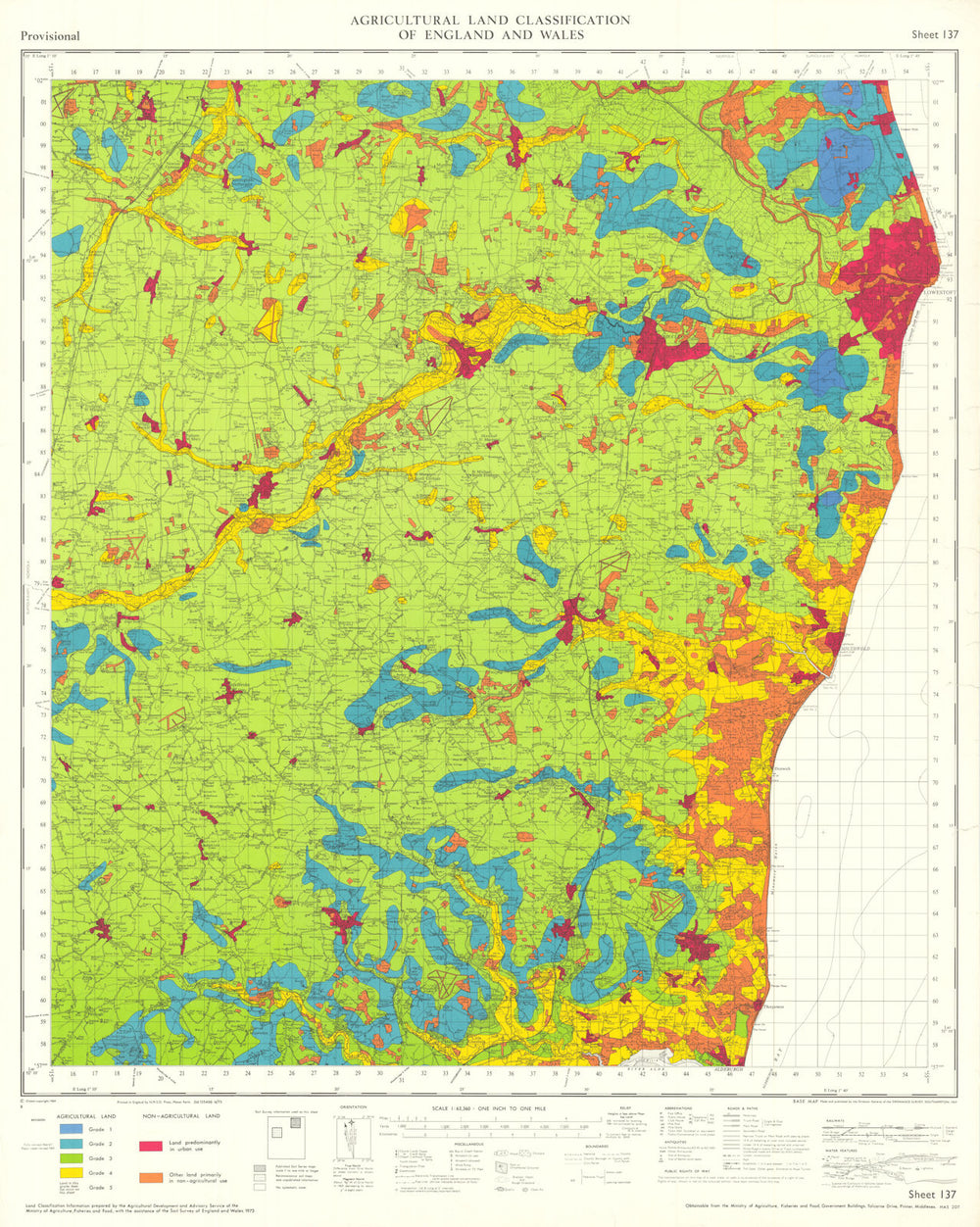 Agricultural Land Classification 137 High Suffolk Claylands Coast Heath 1973 map