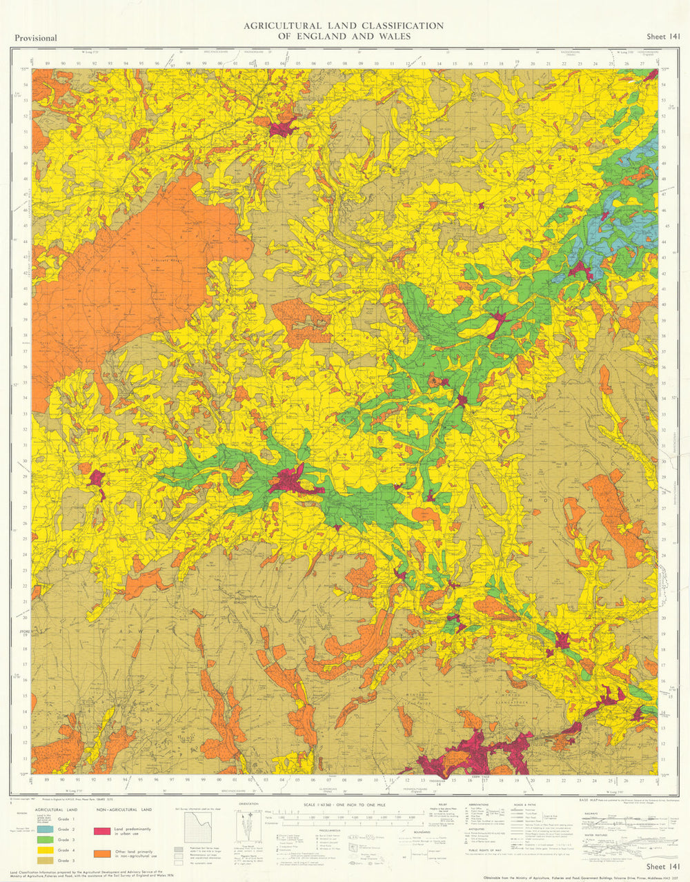 Agricultural Land Classification 141 Brecon Beacons. Wye. Mynydd Epynt 1975 map