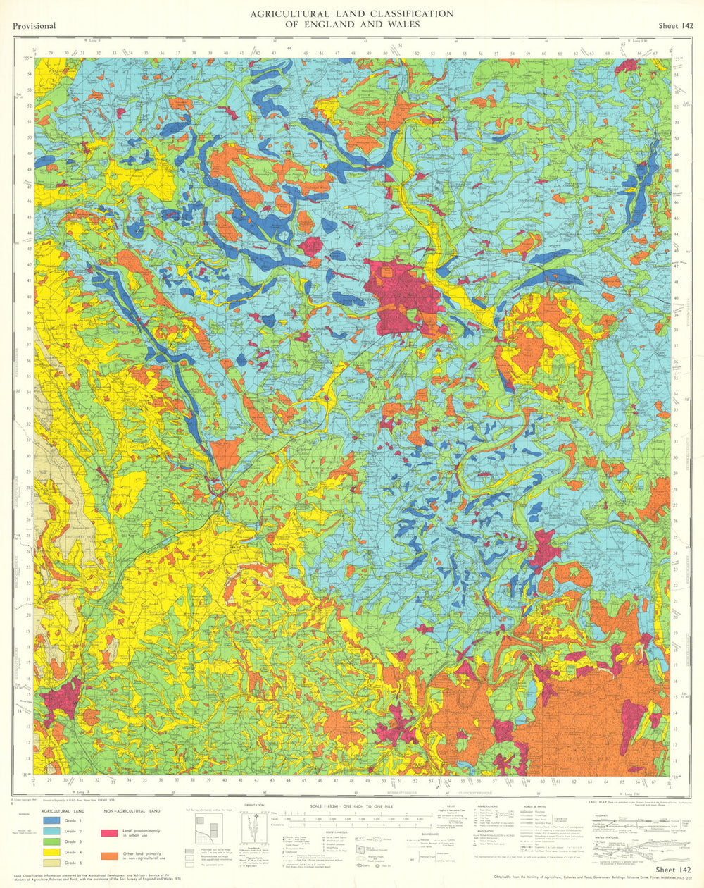 Agricultural Land Classification 142 Herefordshire Lowlands Over Severn 1975 map