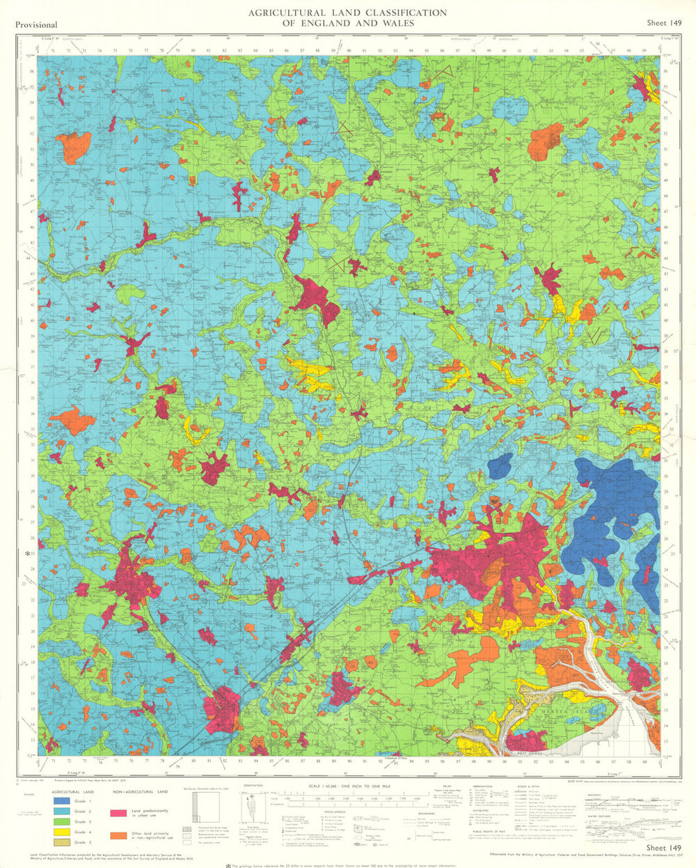 Agricultural Land Classification 149 South Suffolk/North Essex Clayland 1974 map