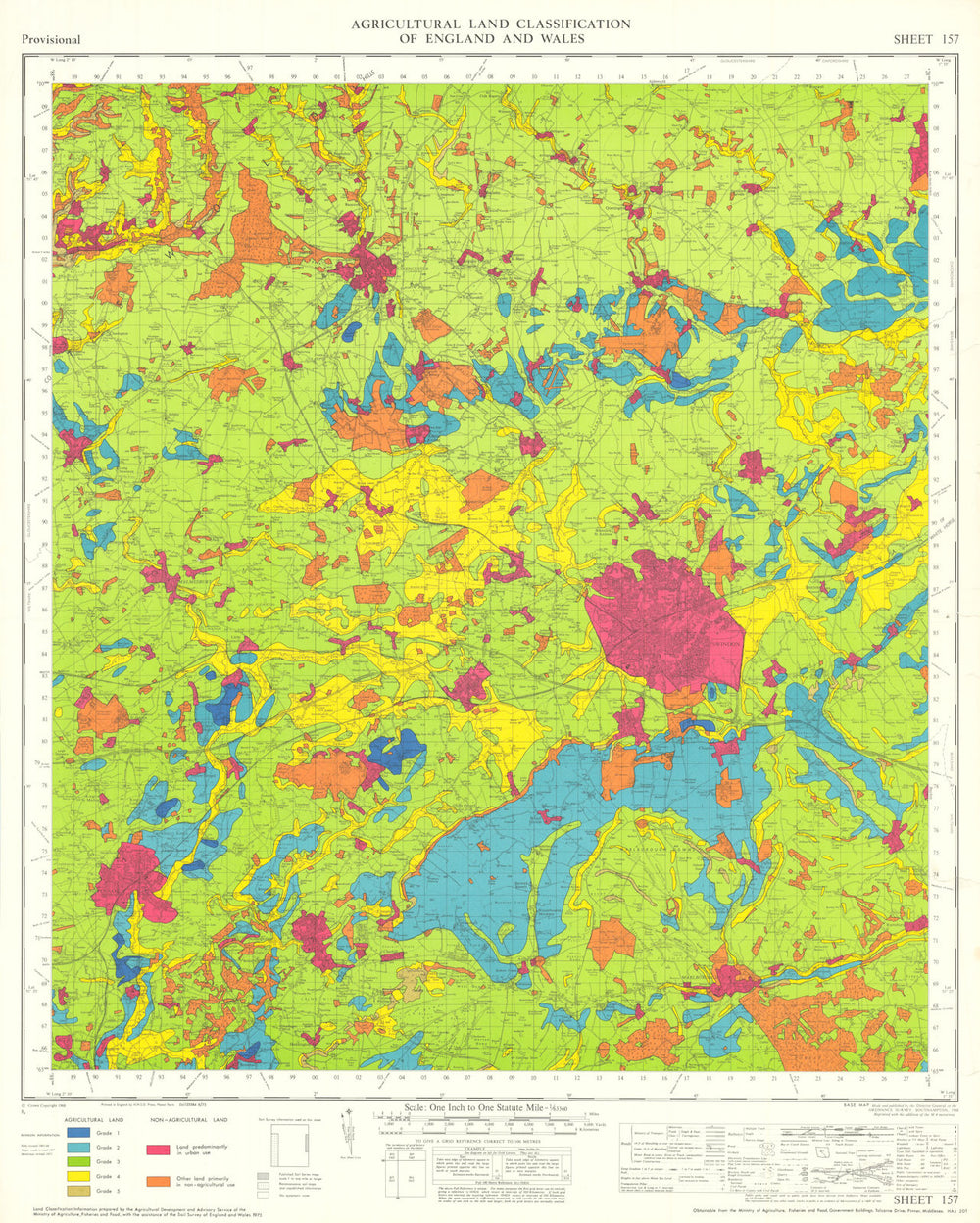 Agricultural Land Classification 157 Cotswolds. Upper Thames. Swindon 1973 map