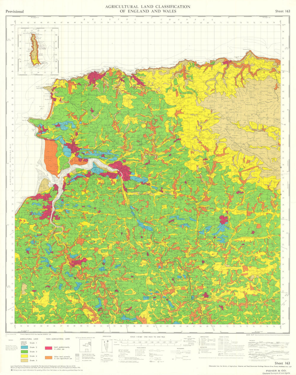 Agricultural Land Classification 163 Barnstaple North Devon Exmoor Culm 1975 map