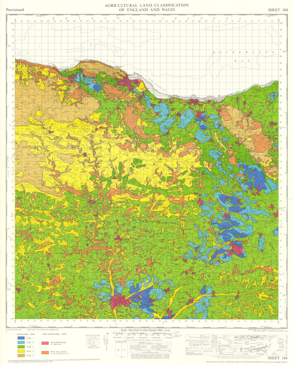 Agricultural Land Classification 164 Exmoor. Quantocks. Devon Redlands 1971 map