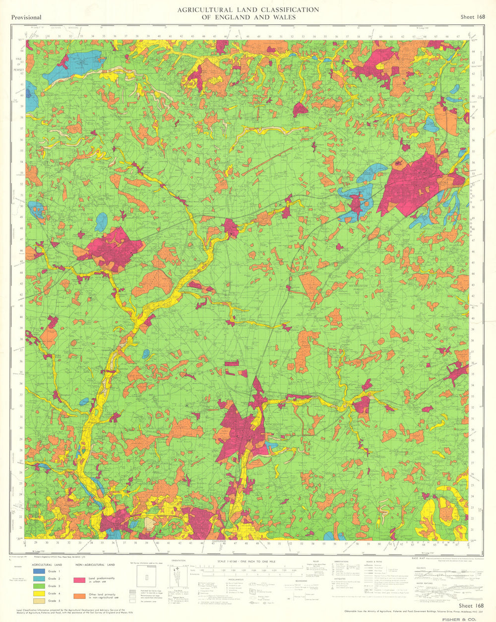 Agricultural Land Classification 168 Hampshire Downs Winchester Andover 1975 map
