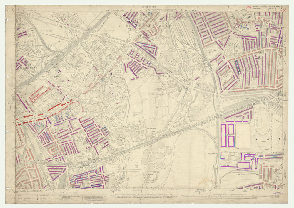 LSE POVERTY OS PROOF MAP Bromley-by-Bow - West Ham - Stratford 1928 old