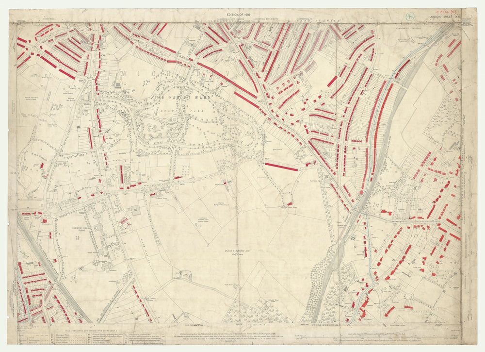 LSE POVERTY OS PROOF MAP Dulwich - Camberwell Cemetery - Upper Sydenham 1928