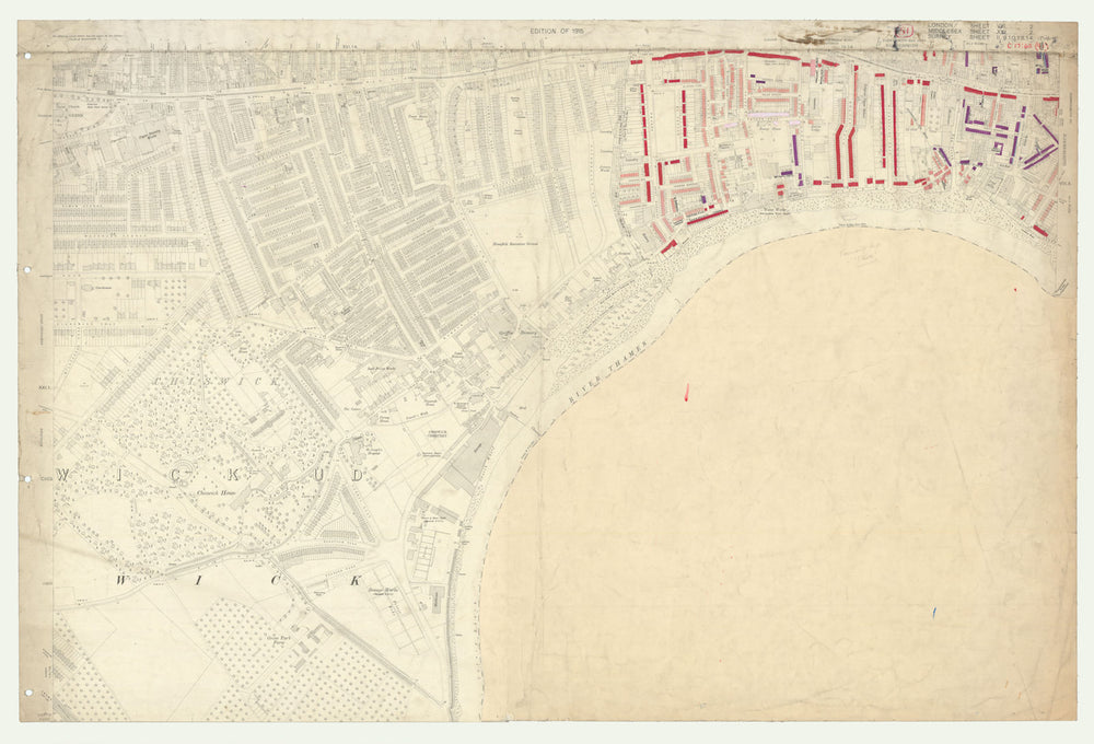 LSE POVERTY OS PROOF MAP Hammersmith - Chiswick -Turnham Green 1928 old