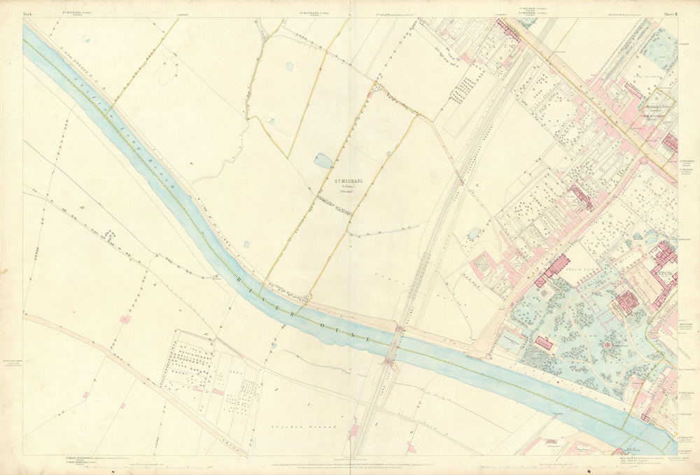 City of York #8 Marygate Museum Gardens Clifton Leeman Rd Bootham. OS 1852 map