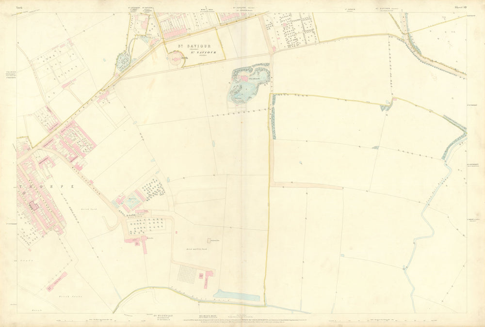 City of York #10 Layerthorpe Tang Hall Estate Heworth. Ordnance Survey 1852 map