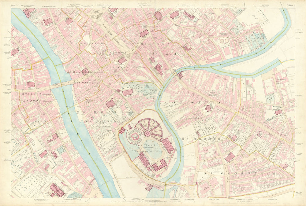 City of York #12 Castle Bishophill Walmgate Fossgate Hungate Aldwark OS 1852 map