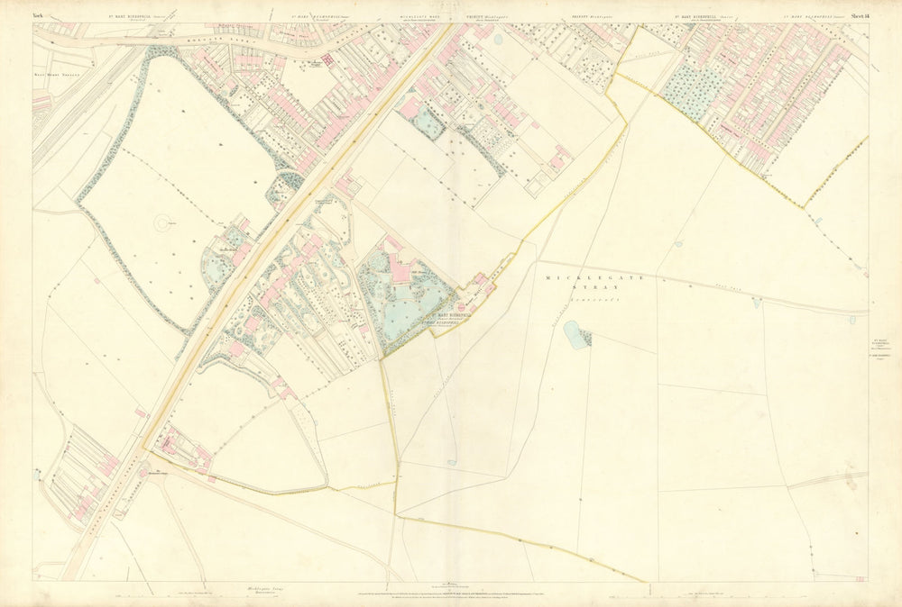 City of York #14 Mount Scarcroft Dringhouses Tadcaster Rd Knavesmire OS 1852 map