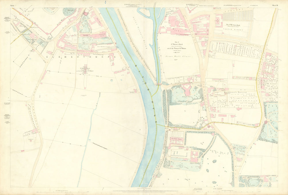 City of York #15 Clementhorpe Fulford Road Skeldergate Fishergate. OS 1852 map