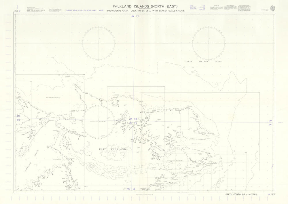 Falkland Islands (North East) Admiralty chart. Used on HMS Glamorgan in 1982 map