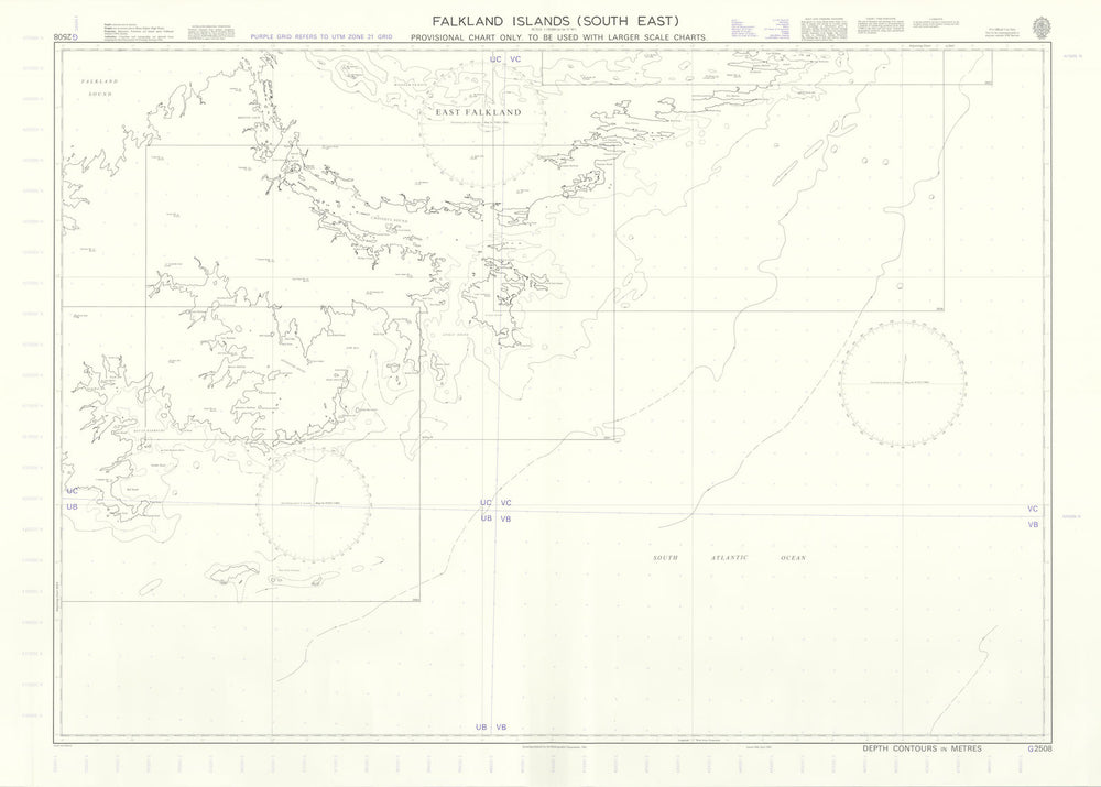 Falkland Islands (South East) Admiralty chart. Used on HMS Glamorgan in 1982 map
