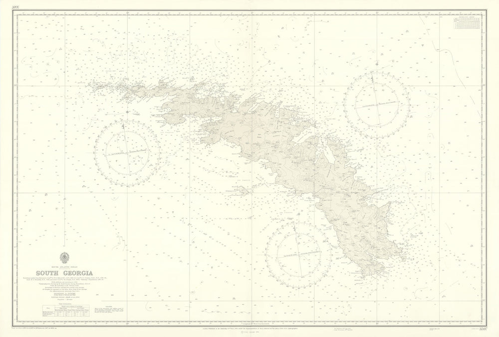 South Georgia Admiralty chart used on HMS Glamorgan in 1982 war. 1958 (1978) map