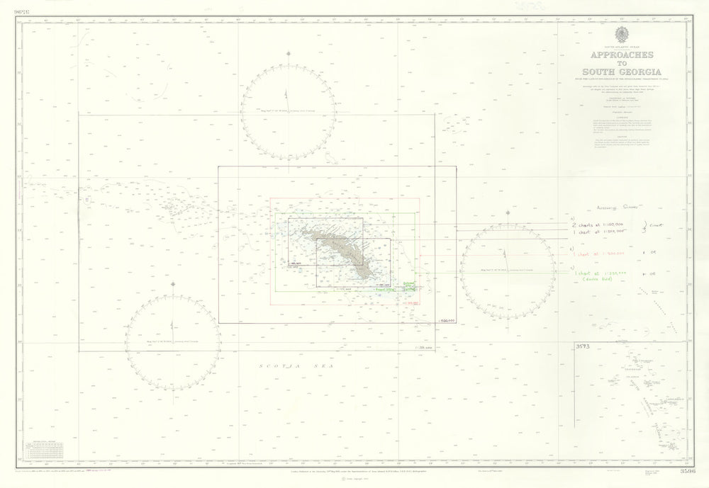 South Georgia approaches Admiralty chart used 1982 HMS Glamorgan 1958 (1984) map