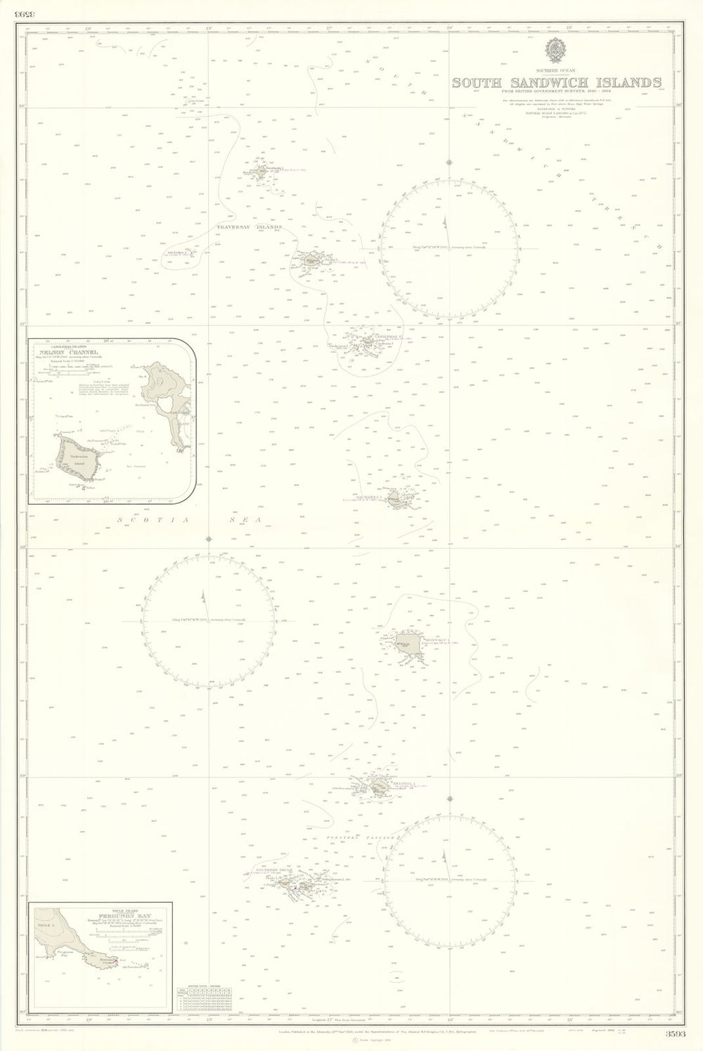 Atlantic Ocean. South Sandwich islands. Admiralty. HMS Glamorgan 1930 (1981) map