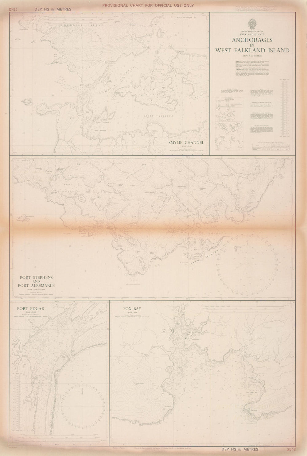 West Falkland Island harbours. Admiralty. Used in 1982 on HMS Glamorgan 1982 map