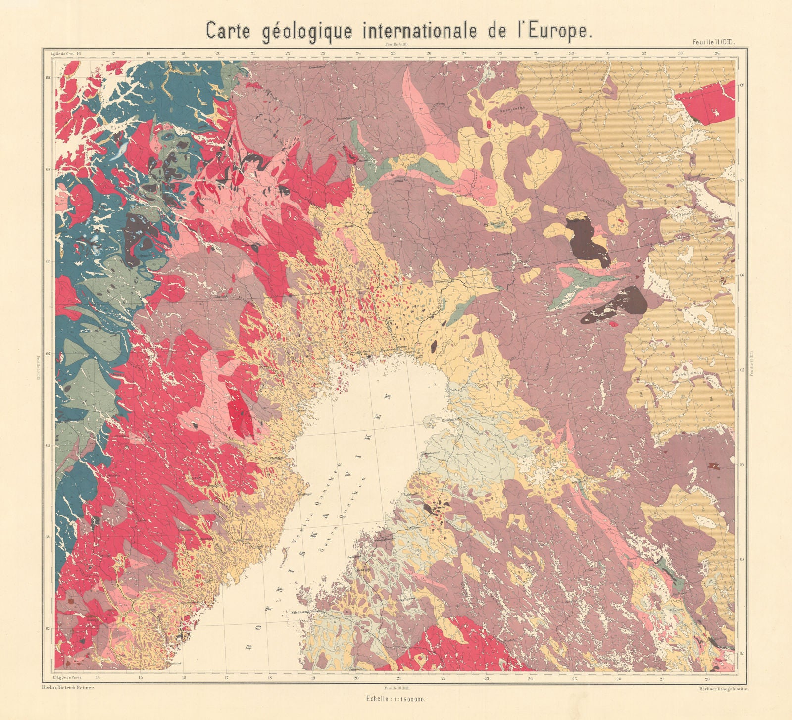 Geological map Northern Sweden & Finland. Gulf of Bothnia. BEYSCHLAG ...