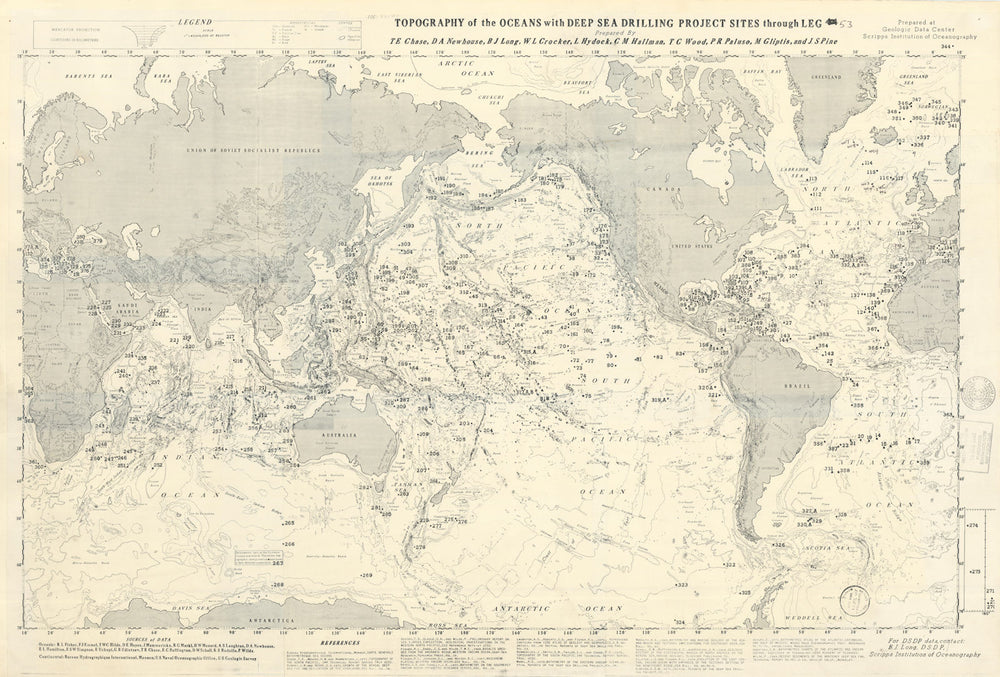 Ocean Topography. Deep sea drilling project sites Leg 44. Scripps/DSDP 1975 map
