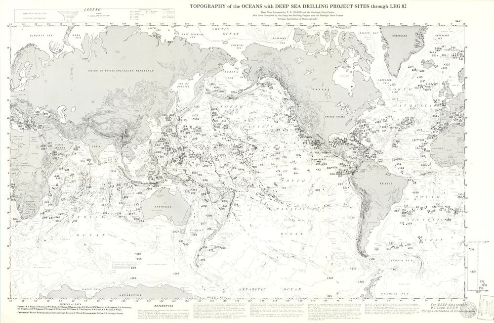 Ocean Topography. Deep sea drilling project sites Leg 82. Scripps/DSDP 1981 map