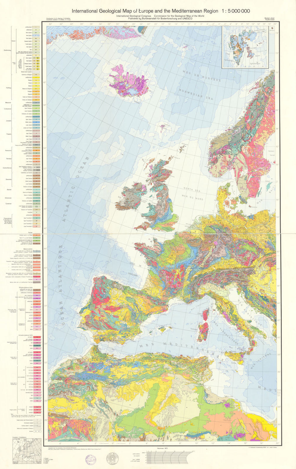 International Geological Map of Europe & the Mediterranean. West Sheet 1971