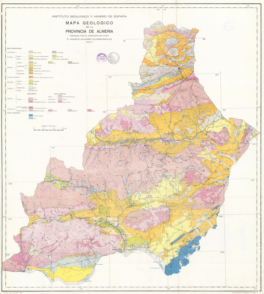 Mapa Geologico de la Provincia de Almeria. IGME / Alvagonzález 76x68cm 1967