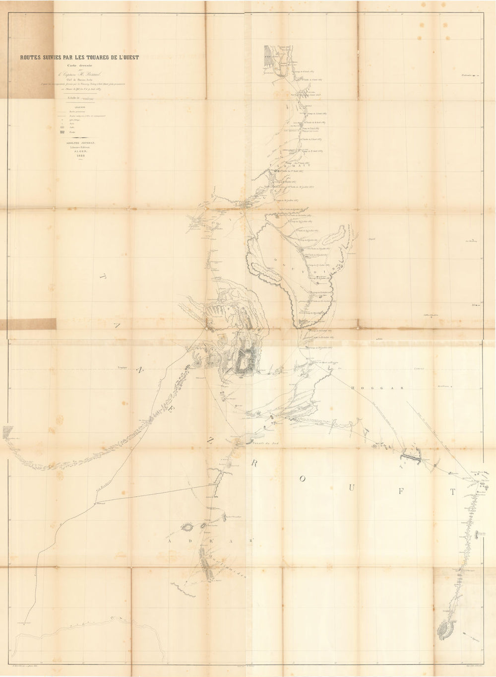 Routes suivies par les Touareg de l'Ouest Sahara caravan routes BISSUEL 1888 map